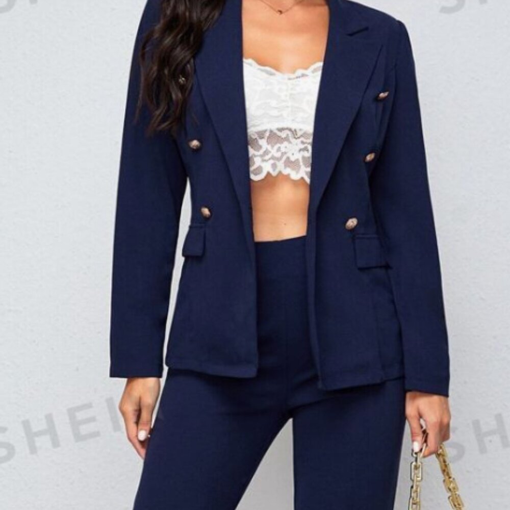 Navy Blue Women's Blazer and Pants Set